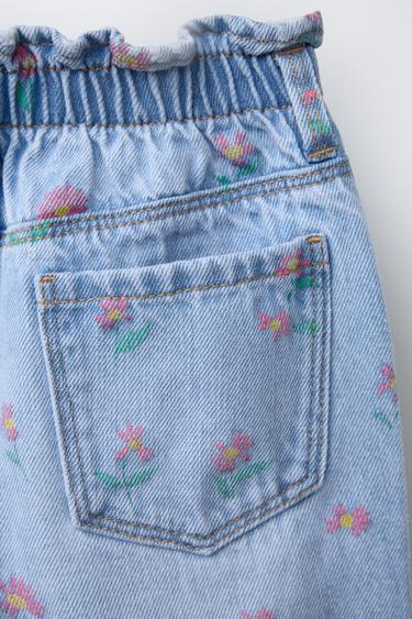 FLORAL PAPERBAG JEANS - Mid-blue by Zara - Image 3