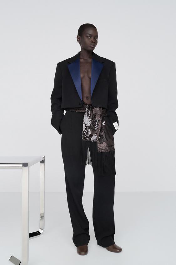 100% WOOL TUXEDO-STYLE SUIT TROUSERS - Black by Zara - Image 0