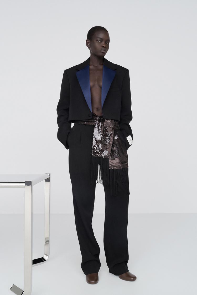 100% WOOL TUXEDO SUIT PANTS — Black