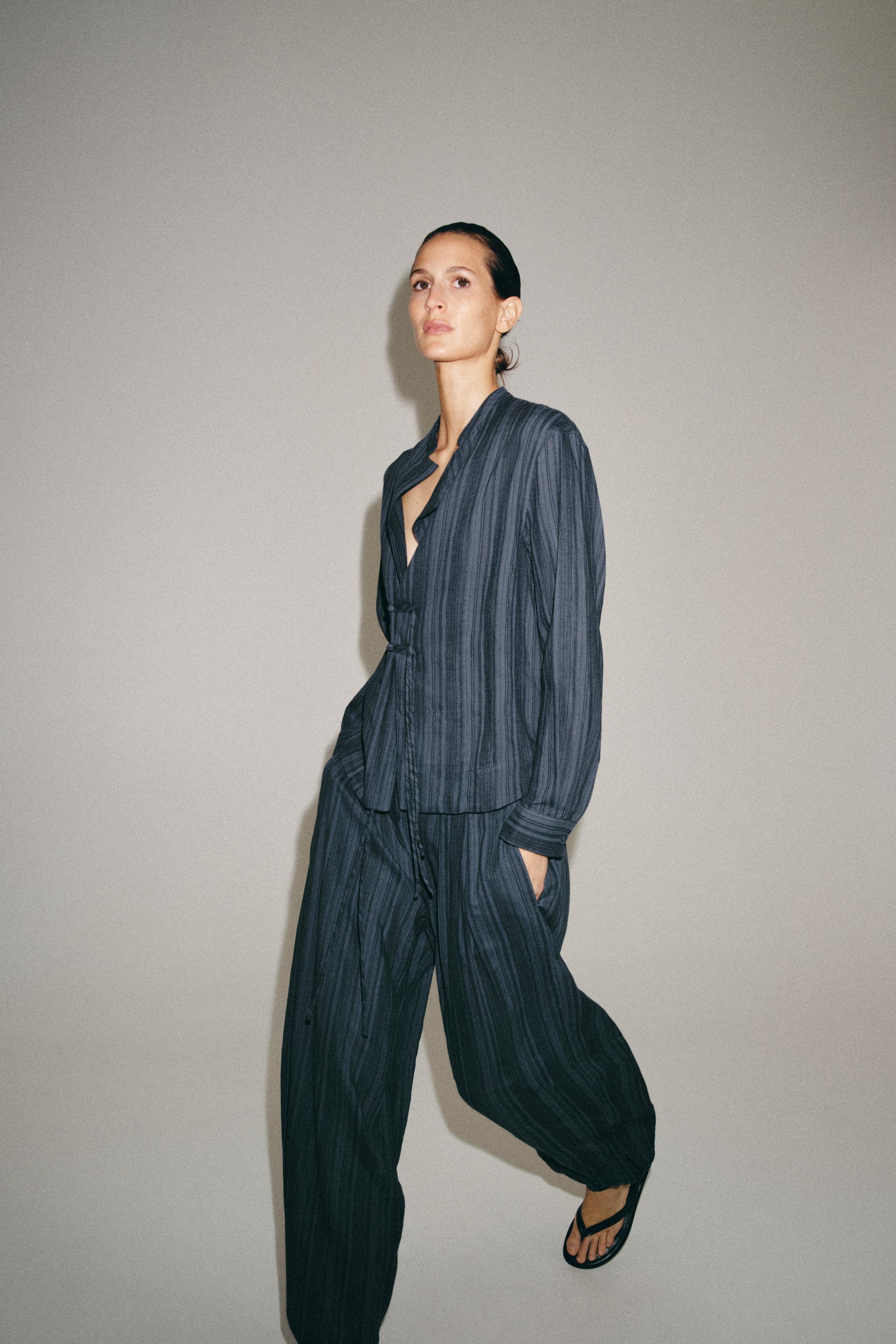 ZW COLLECTION STRIPED FROG FASTENING SHIRT — Indigo