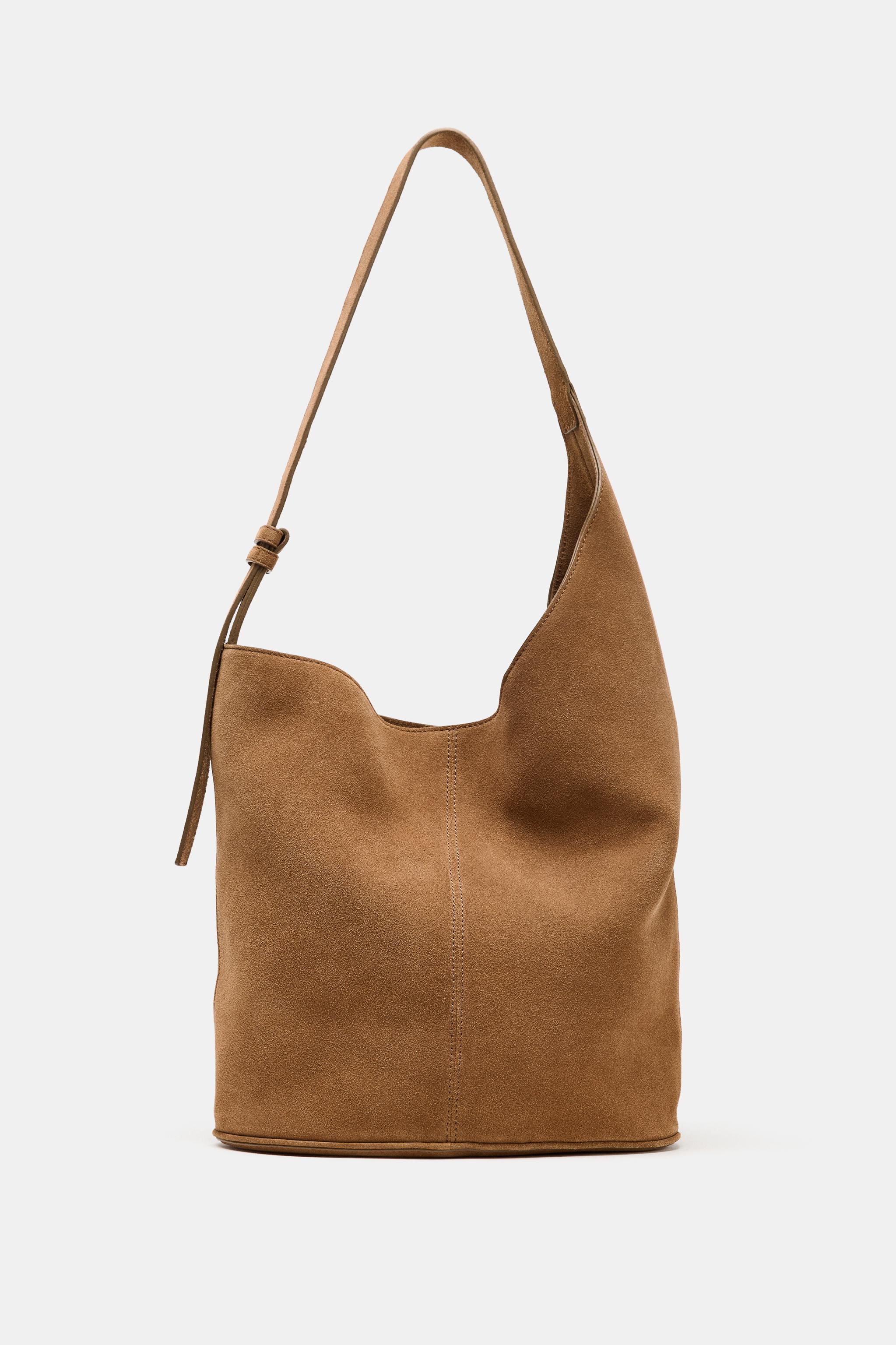 ASYMMETRIC SOFT SPLIT SUEDE BUCKET BAG - Dark tan | ZARA Australia