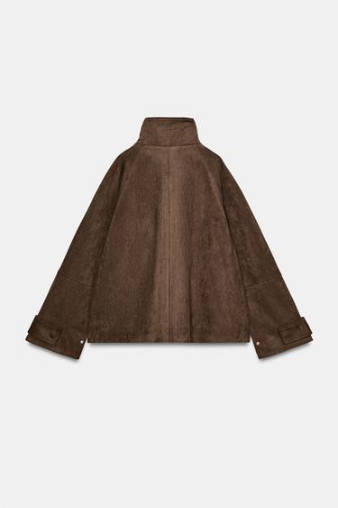 FAUX SUEDE JACKET WITH POCKETS - Dark brown by Zara - Image 7