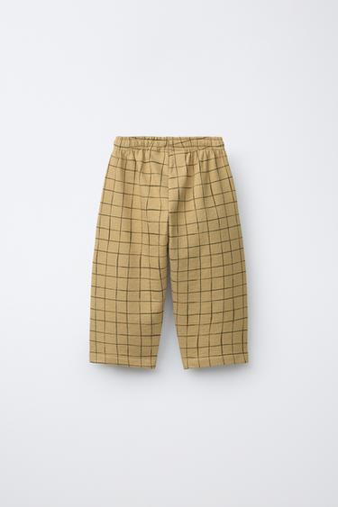 PRINTED CHECK TROUSERS - Sand by Zara - Image 1