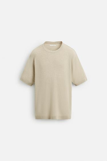 T-SHIRT EN MAILLE JACQUARD - Beige clair de Zara - Image 7