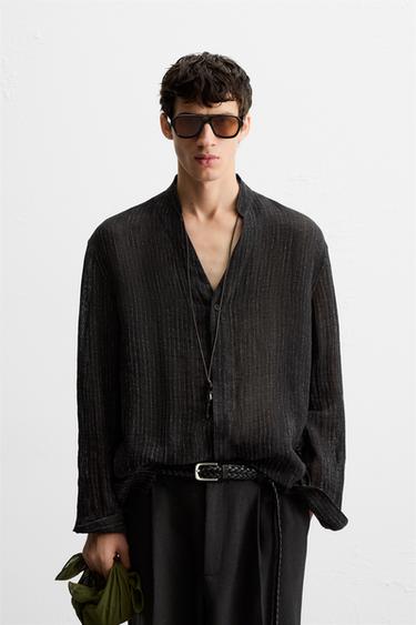 SEMI-SHEER TEXTURED SHIRT - Black by Zara