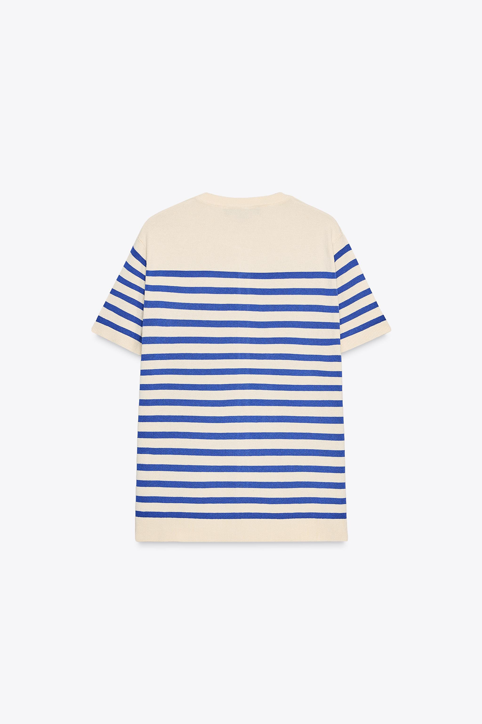 ZARA　ショートスリーブニットジャケット ストライプ柄ニットショートスリーブジャケット - エクリュ