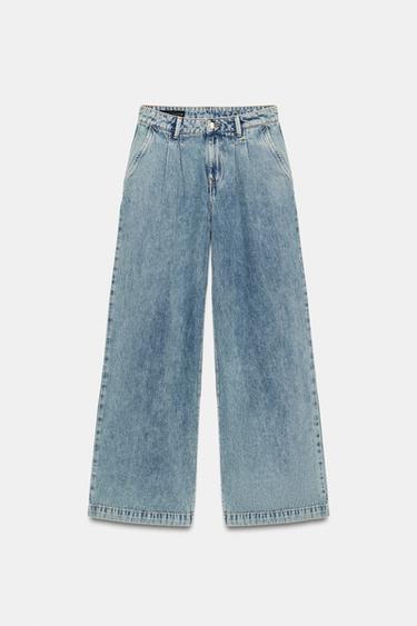 Zara Z1975 WIDE LEG JEANS WITH DARTS - Light blue