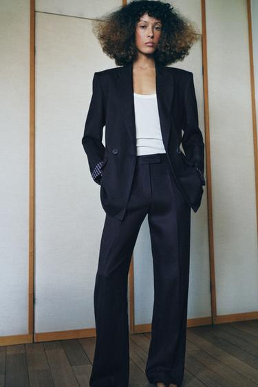 بنطلون مستقيم من الكتان طقم - بحري by Zara