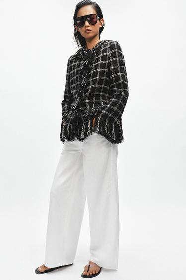 VESTE À CARREAUX FRANGES ZW COLLECTION - Noir / Blanc de Zara