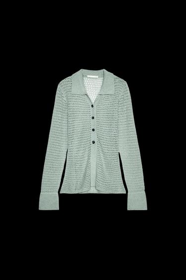 Zara CUT-OUT KNIT POLO SWEATER - Sea green - Image 0