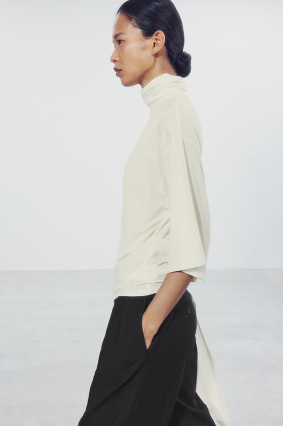 TOP ASYMÉTRIQUE AVEC PLIS - Écru de Zara - Image 5