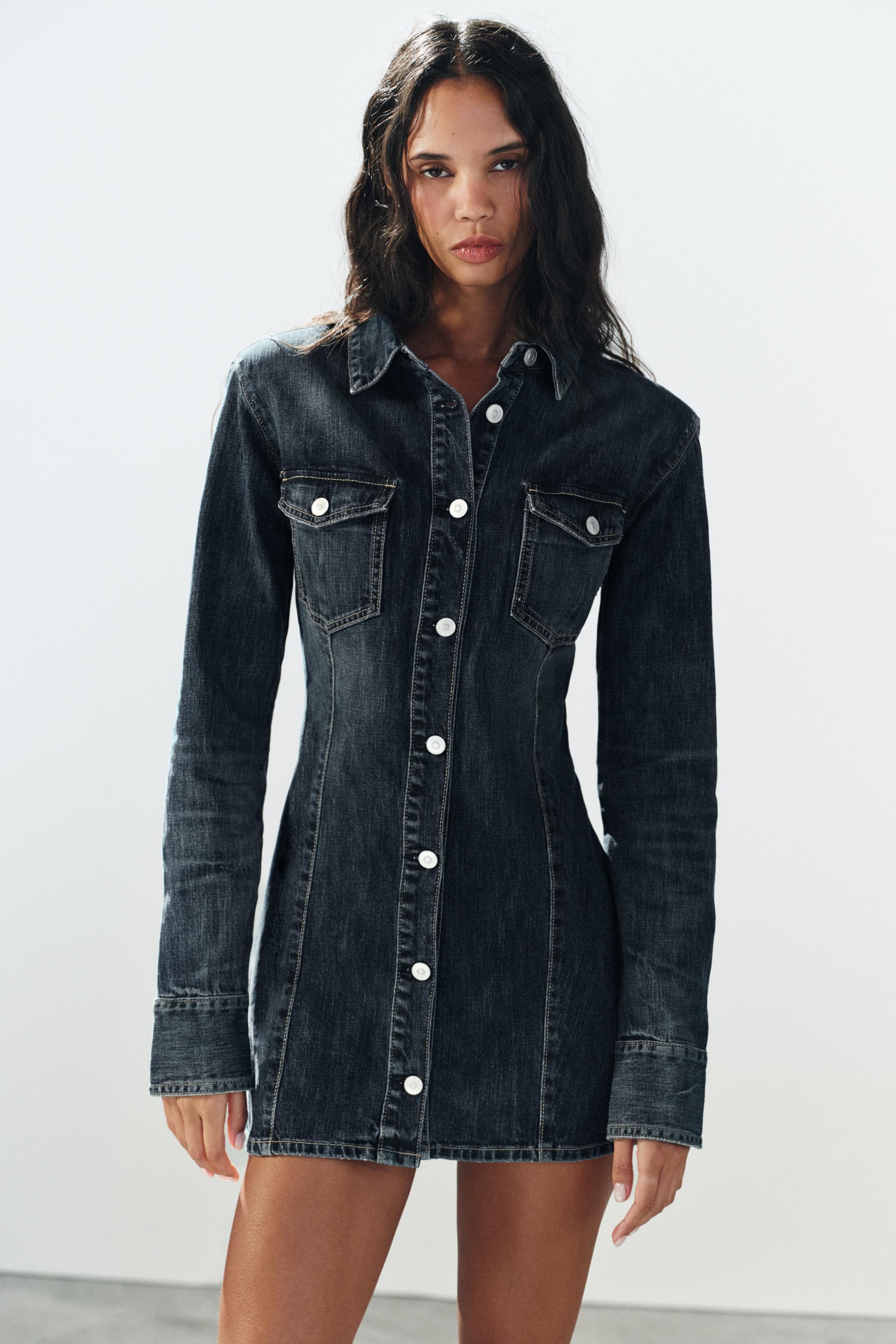 TRF SHOULDER-PAD DENIM MINI DRESS