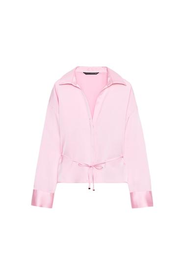 SATENASTA BLUZA S TANKIM PASOM - Rožnata od Zare