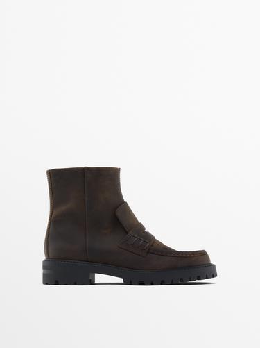 Zara Track sole ankle boots with penny strap - Brown - Image 0