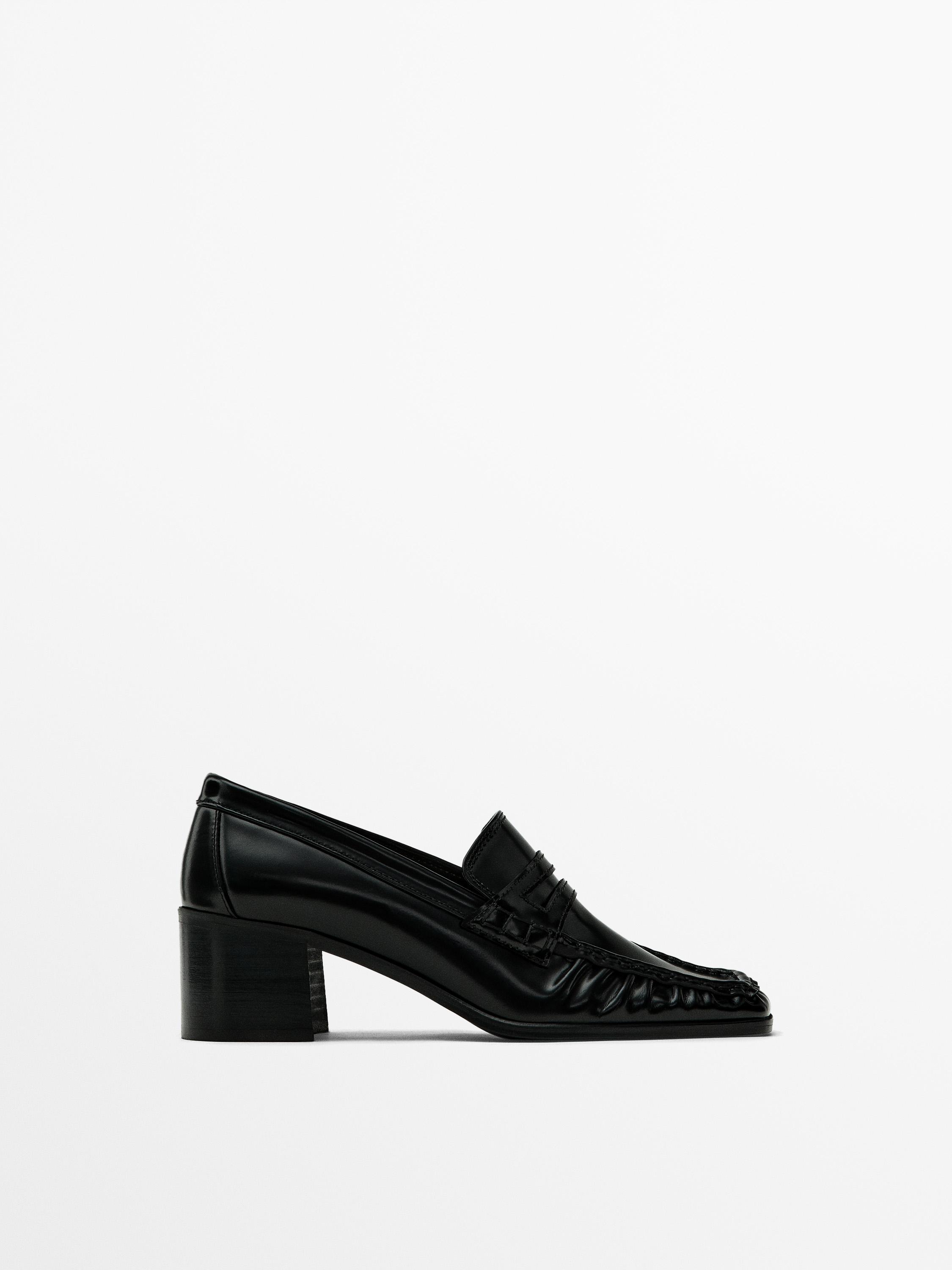 Square-toe heeled loafers - Black | ZARA Canada