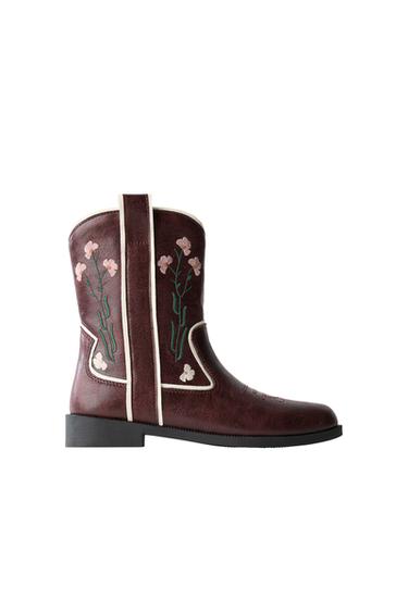 EMBROIDERED ANKLE BOOTS - Maroon by Zara