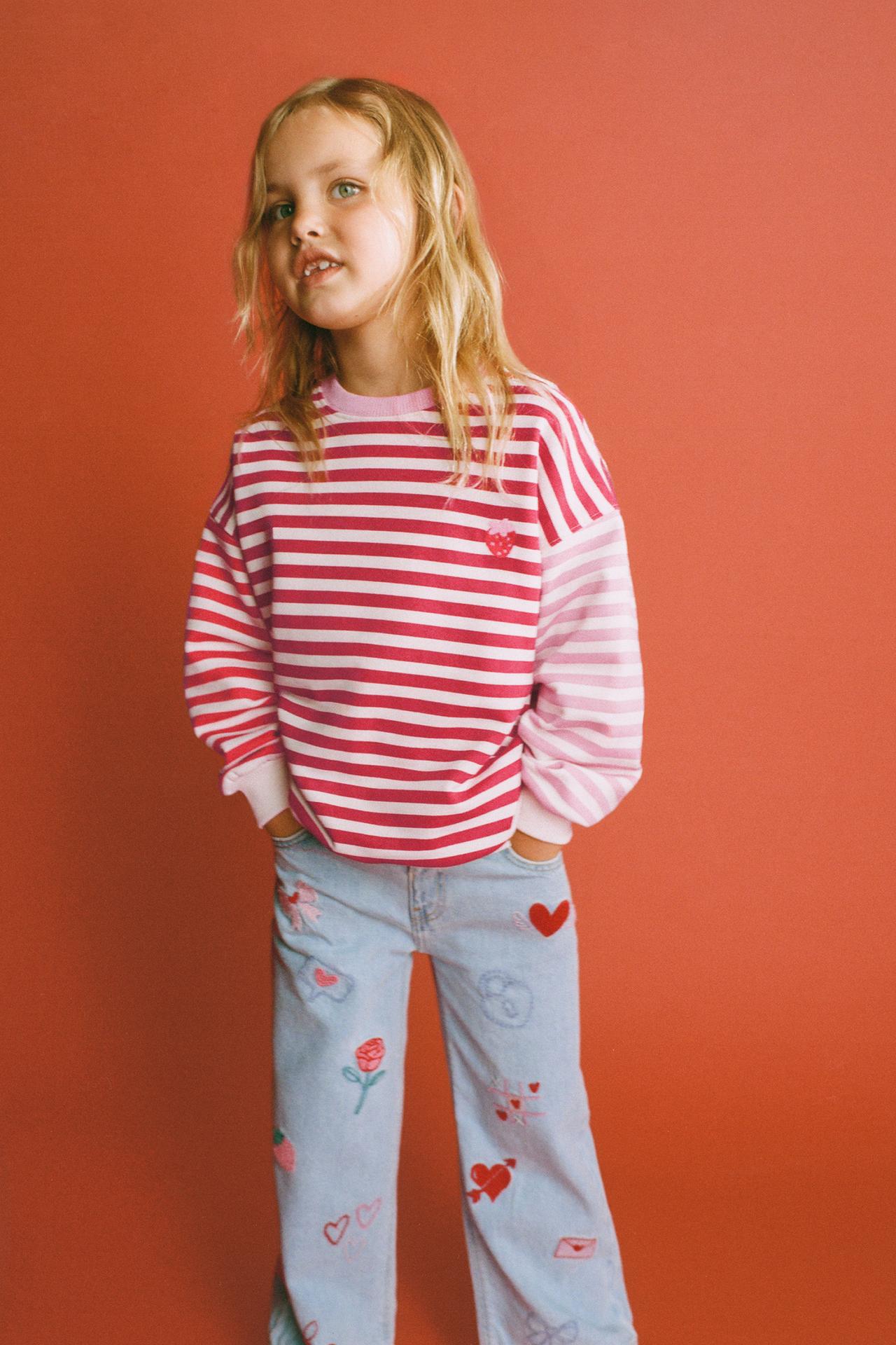 STRIPED STRAWBERRY EMBROIDERED SWEATSHIRT — Multicolored