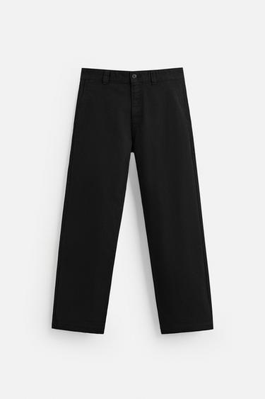 STRAIGHT-LEG TWILL TROUSERS - Black by Zara