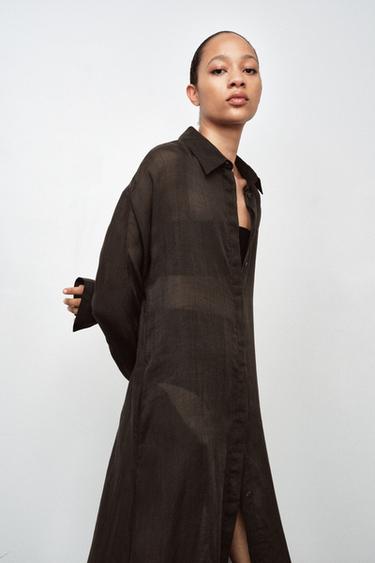 ROBE TUNIQUE AVEC RAMIE ZW COLLECTION - Marron de Zara - Image 1