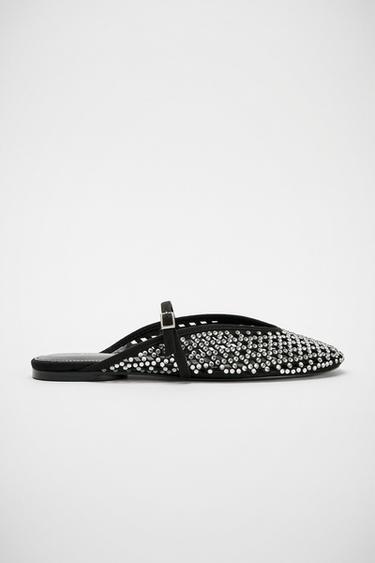 SLINGBACK BALLERINAS WITH RHINESTONES - Black by Zara