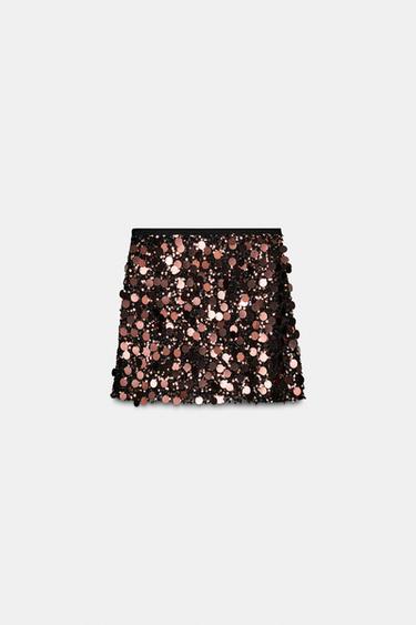 MINI JUPE À PAILLETTES - Noir / Marron de Zara - Image 7