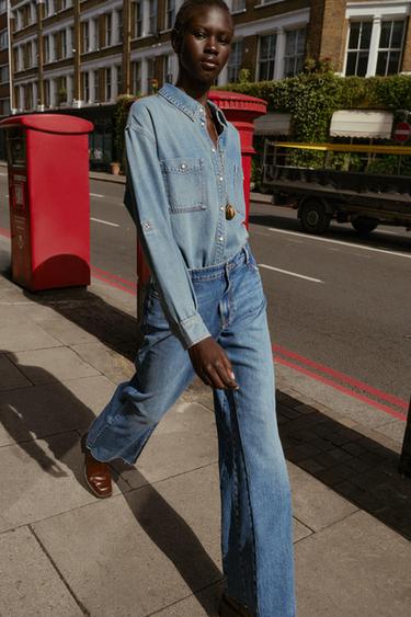 JEANS Z1975 WIDE LEG CINTURA ALTA - Índigo da Zara