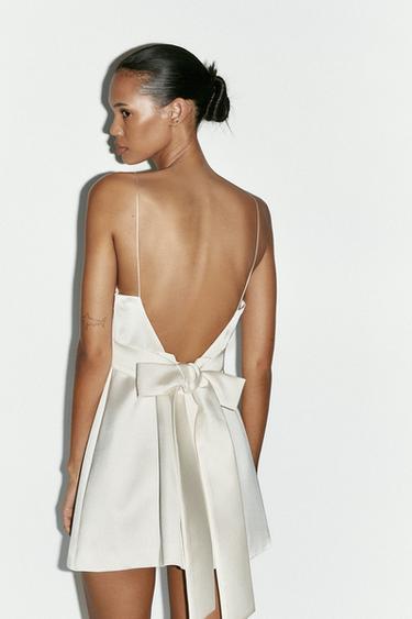 SATIN MINI DRESS WITH BACK BOW - Oyster-white by Zara - Image 3