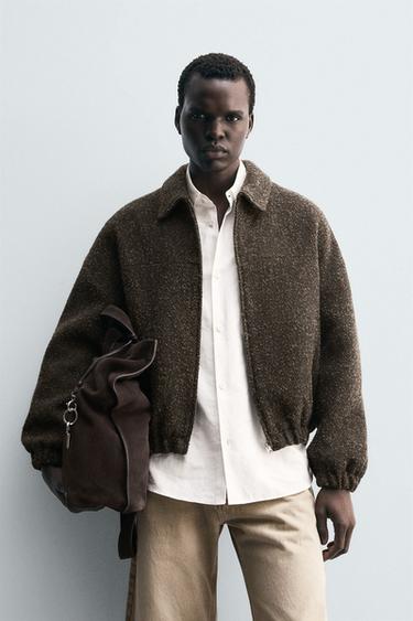 ブークレテクスチャージャケットダークグリーンZaraのブークレテクスチャージャケット - ダークグリーン