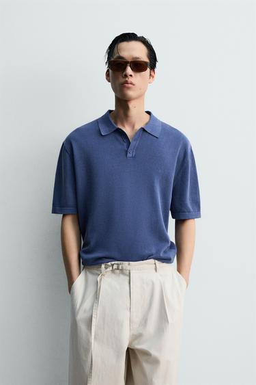 WASHED RELAXED FIT KNIT POLO SHIRT - Cornflower blue by Zara
