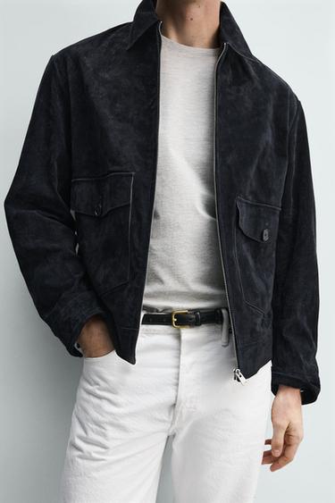 REGULAR FIT SUEDE LEATHER JACKET - Navy blue by Zara - Image 5