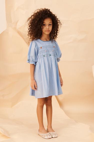 Zara LIMITED EDITION EMBROIDERED ELASTICIZED FLORAL DRESS - Bluish