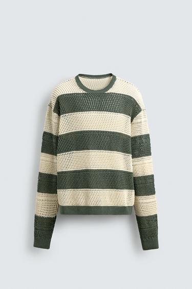 JERSEY CALADO RAYAS CONTRASTE - Raya verde de Zara