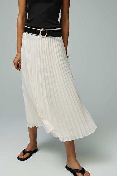 FALDA MIDI PLISADA CINTURÓN - Crudo de Zara
