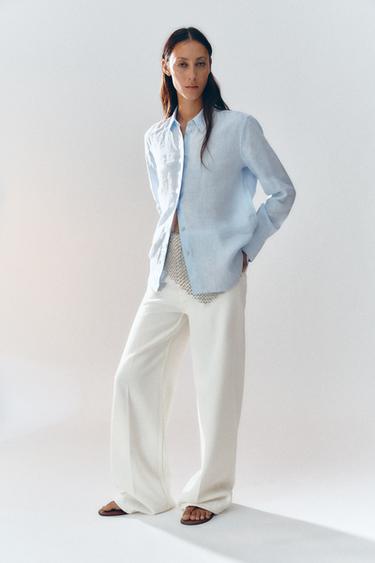 CAMISA LINO 100% ZW COLLECTION - Azul pastel de Zara
