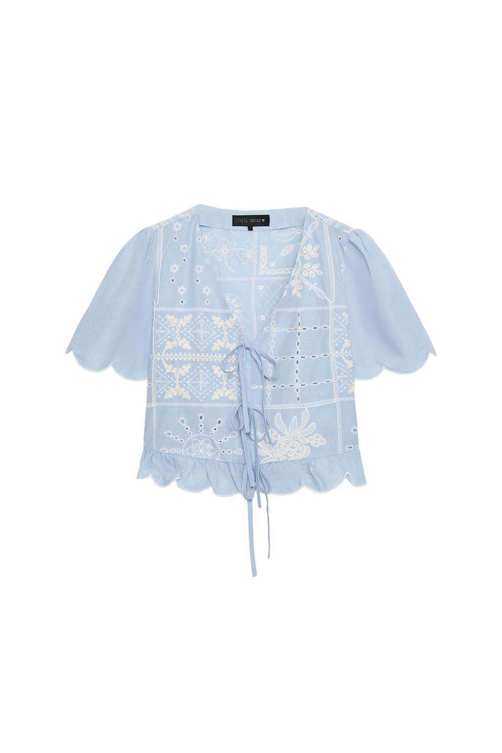 PERFORATED EMBROIDERED TIE BLOUSE - image 3