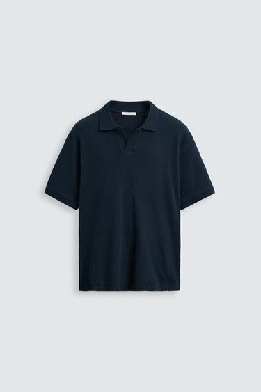 Zara RIB TEXTURED POLO SHIRT - Blue