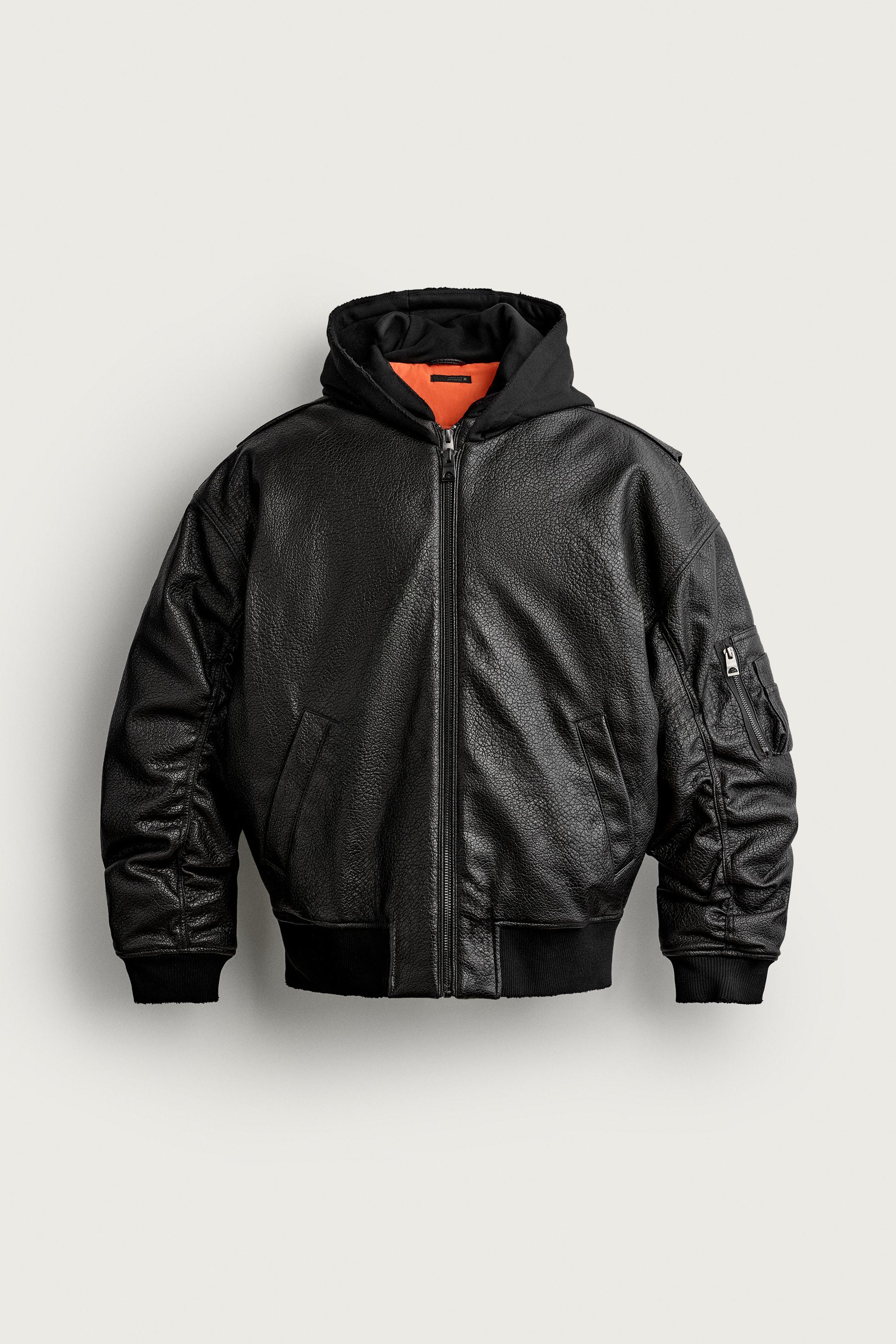 BLOUSON BOMBER MATIÈRE SYNTHÉTIQUE CAPUCHE COMBINÉE