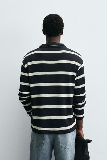 STRIPED JACQUARD POLO SHIRT - Navy blue by Zara - Image 2