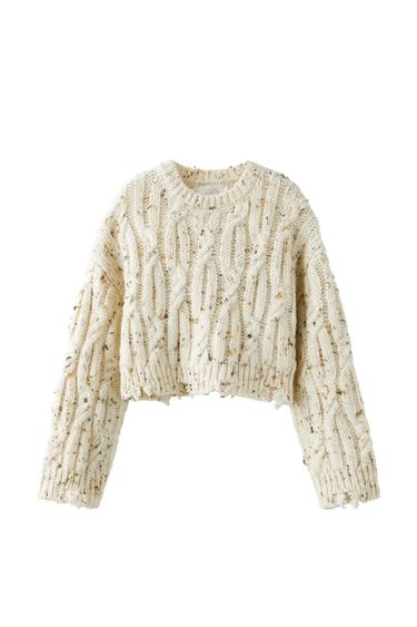 KNICKERBOCKER-YARN-EFFECT CABLE-KNIT SWEATER