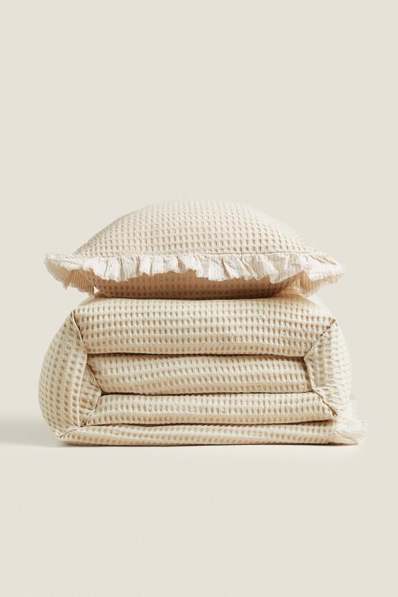 WAFFLE TEXTURE COTTON BEDSPREAD Cream ZARA United States