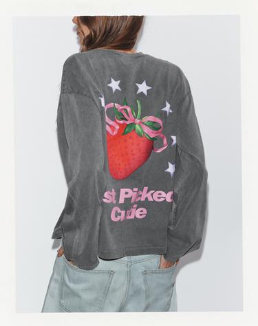 Zara WASHED FRONT PRINT T-SHIRT - Gray