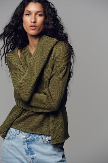 100% COTTON KNIT CARDIGAN - Khaki by Zara - Image 2