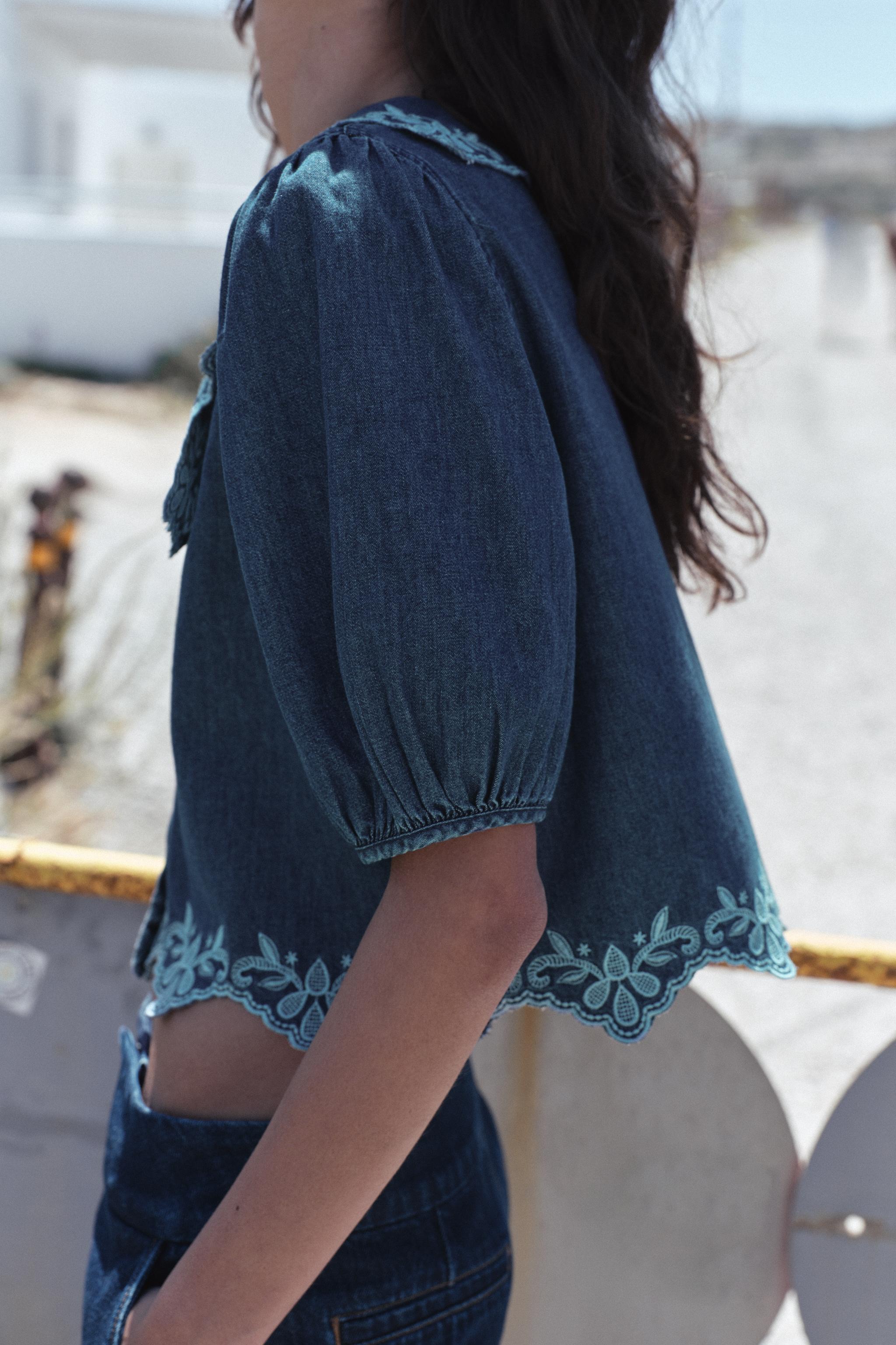 Z1975 EMBROIDERED DENIM SHIRT - Indigo | ZARA Canada