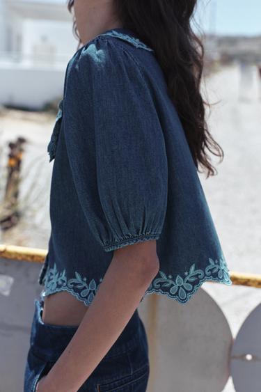 Z1975 EMBROIDERED DENIM SHIRT - Indigo by Zara - Image 2