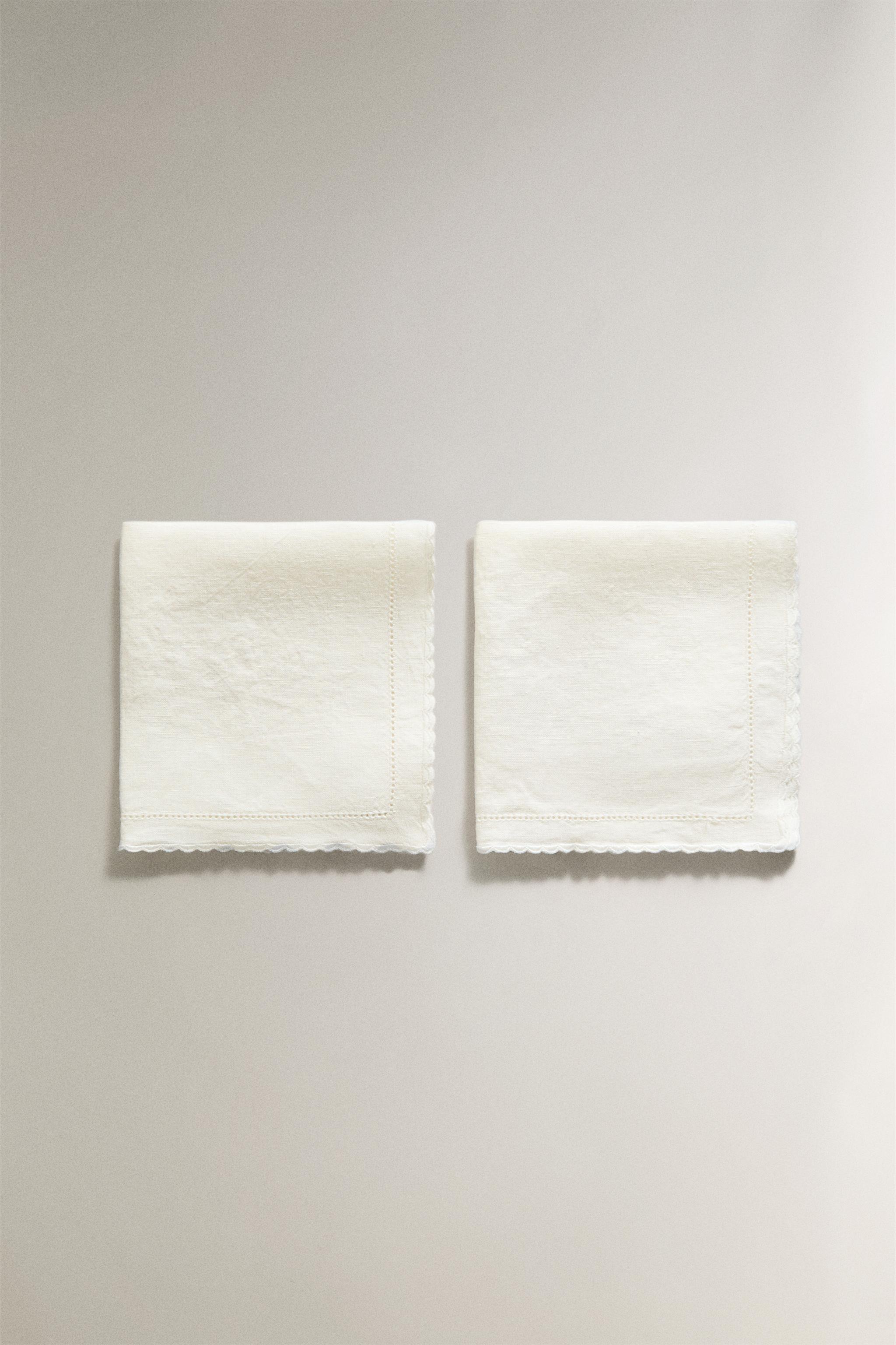 EMBROIDERED LINEN BORDER TOWEL — Ivory