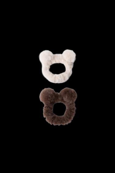 PACK OF TWO FAUX FUR EAR SCRUNCHIES - Ecru by Zara - Image 0