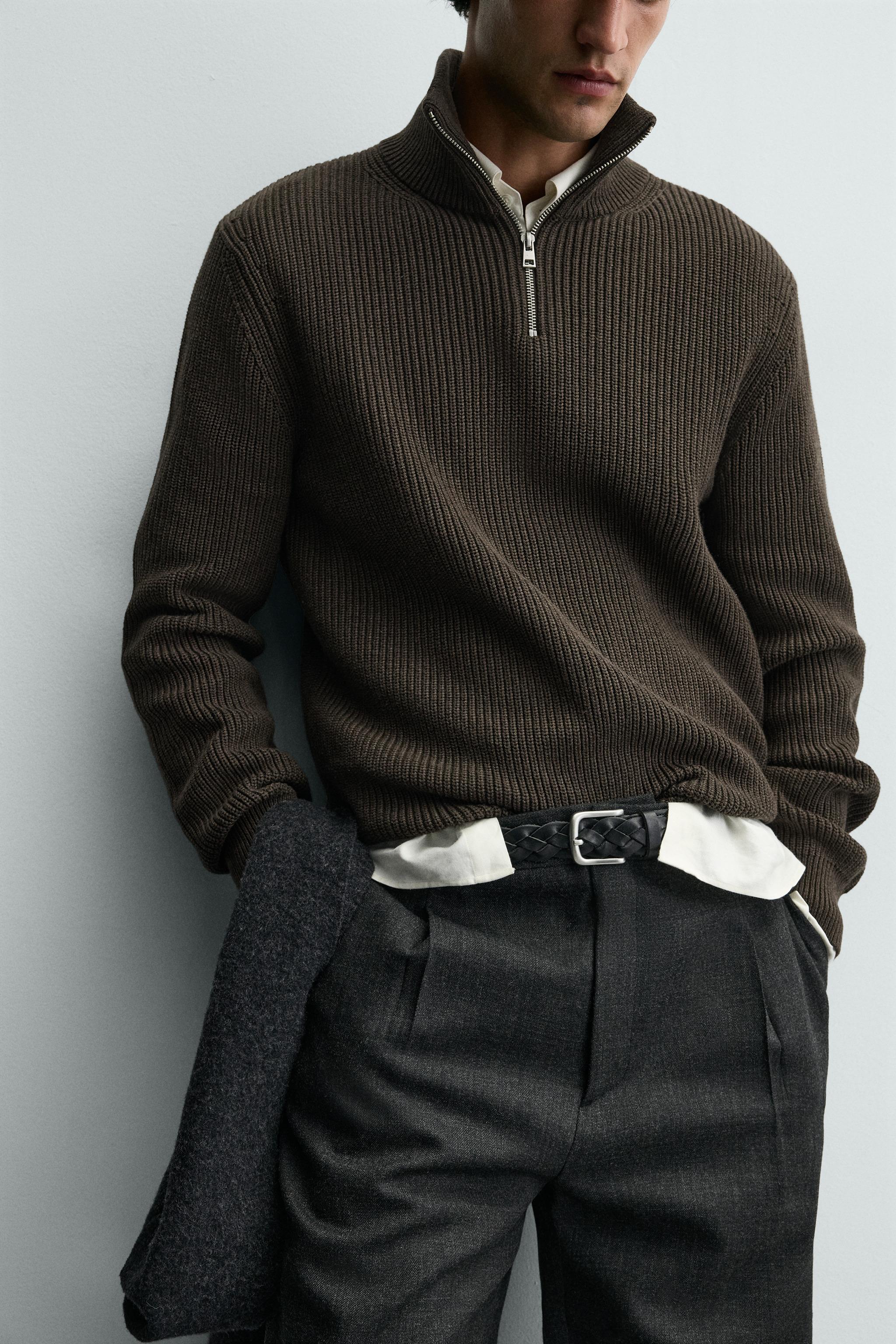 PULL EN MAILLE PERLÉE À COL ZIPP