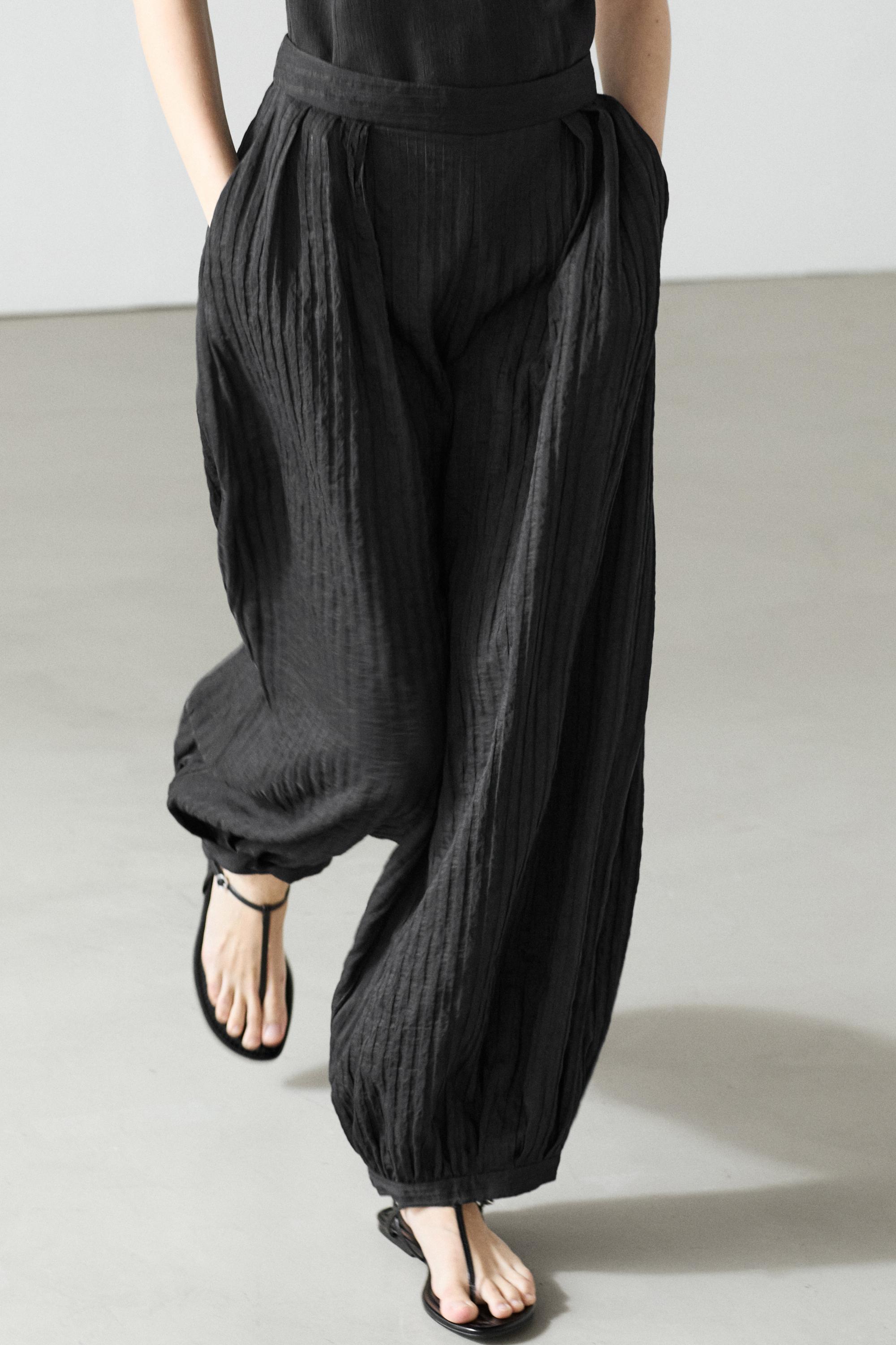 Flowing linen blend sarouel trousers