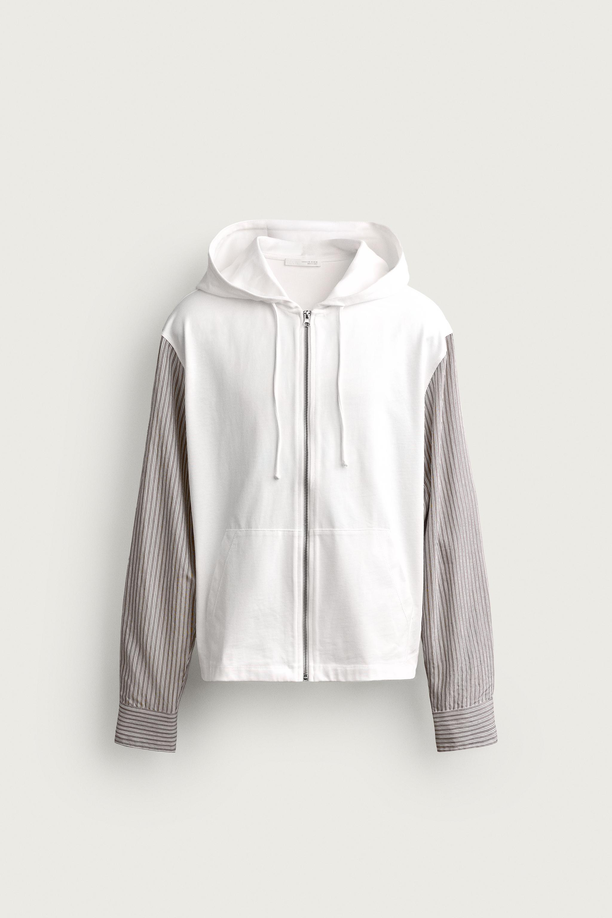 CONTRAST ZIP-UP HOODIE — White