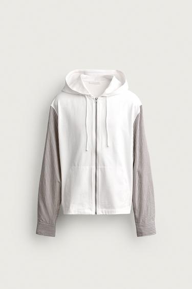 SUDADERA CAPUCHA CREMALLERA COMBINADO - Blanco de Zara